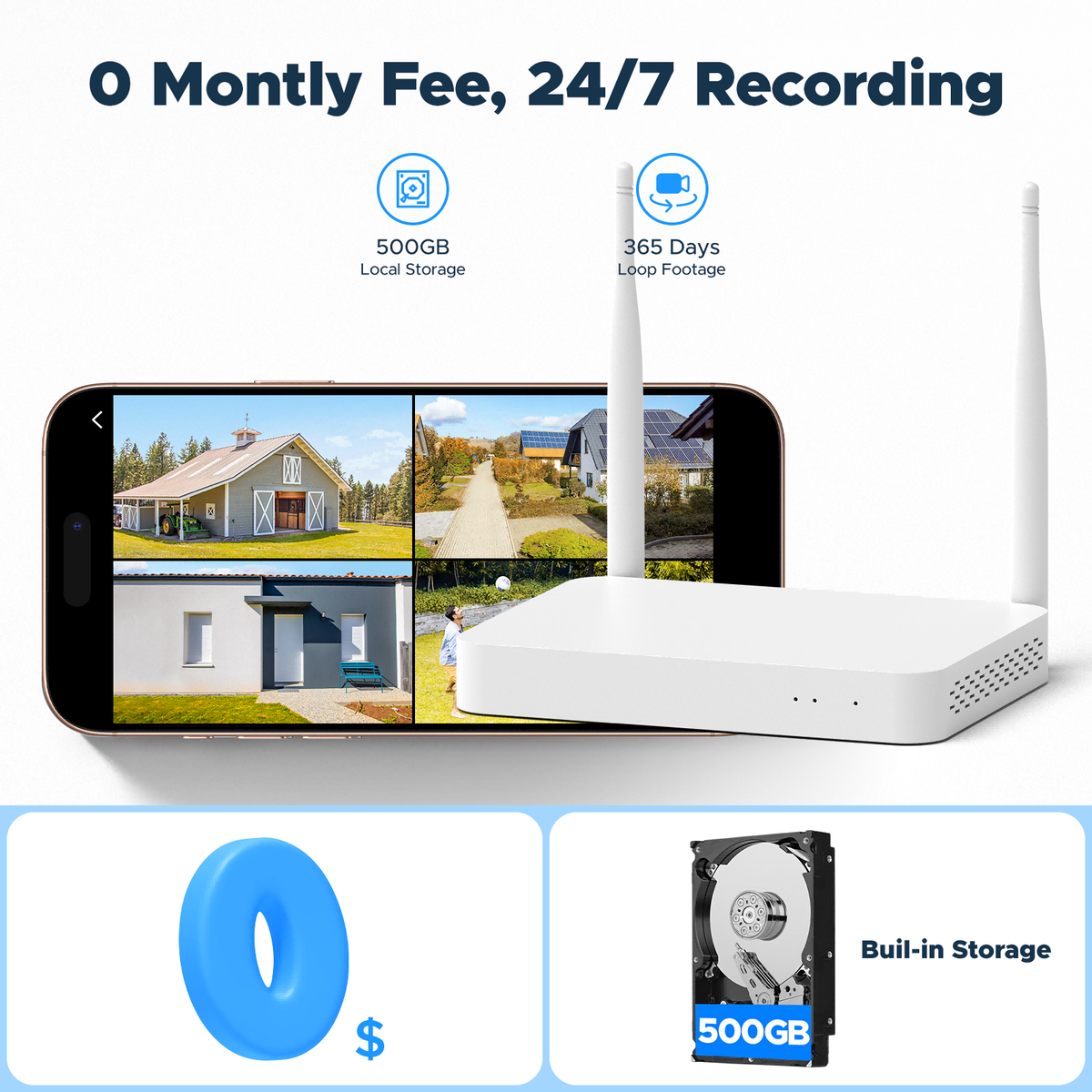 防犯カメラ Udocare Solar Wireless Security Camera Campark SC53 Wireless Security Camera System with 500GB HDD, No