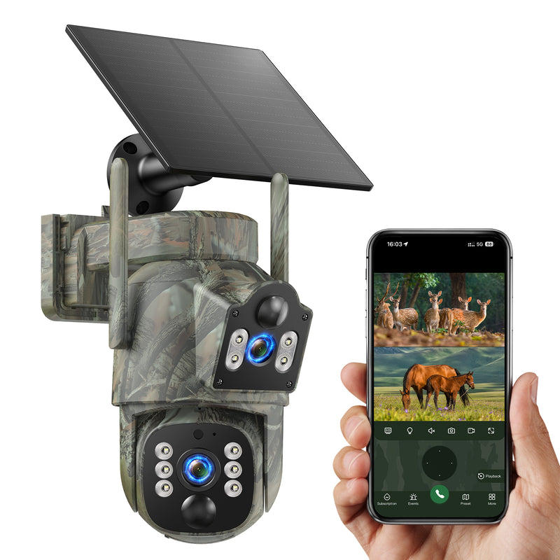 Dual Lens Cellular Trail Camera, Solar Powered 4G LTE Game Camera, No WiFi Needed