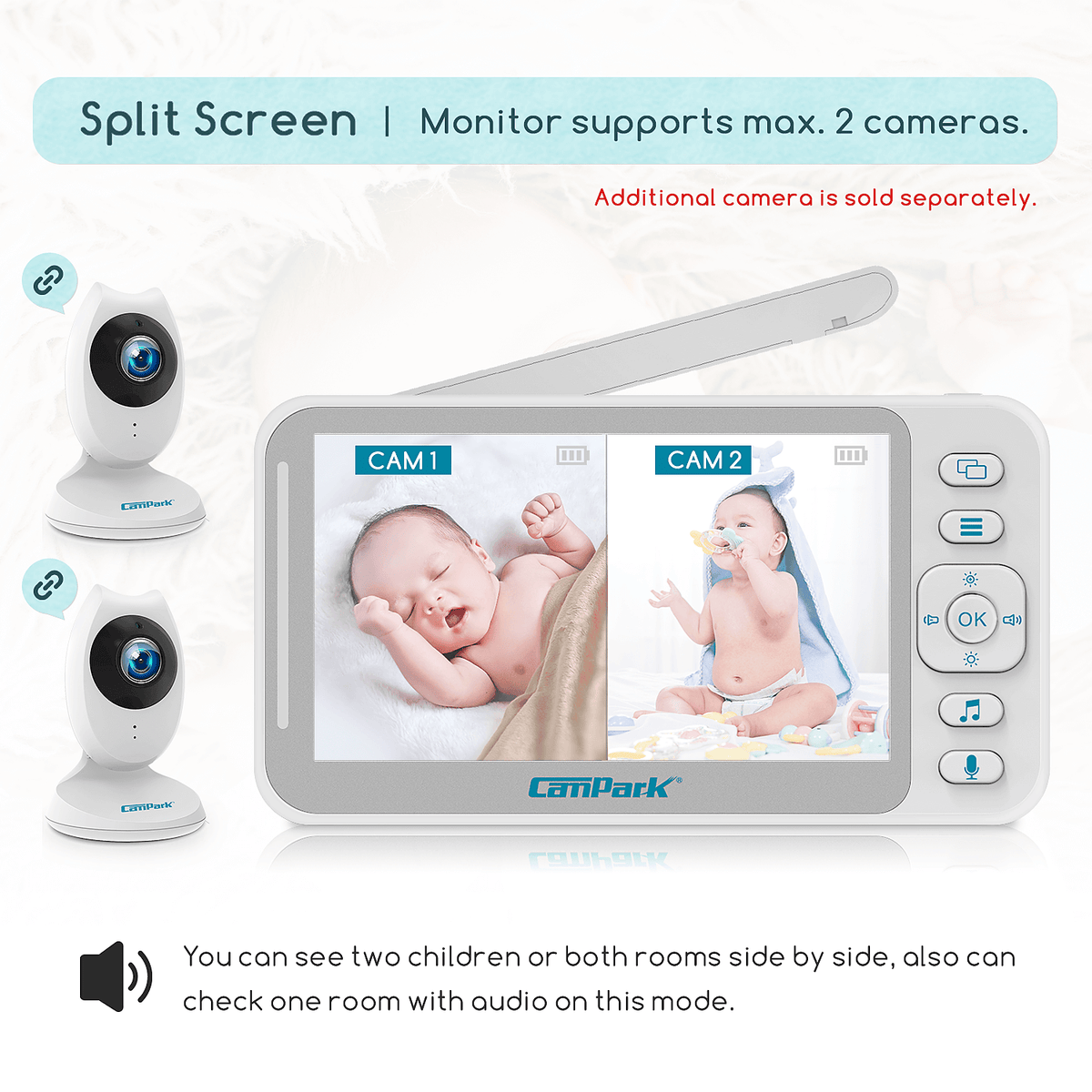 Campark BM40 Smart Night Vision 4.3 inch Split Screen Video Baby Campark BM40 Smart Night Vision 4.3 inch Split Screen Video Baby