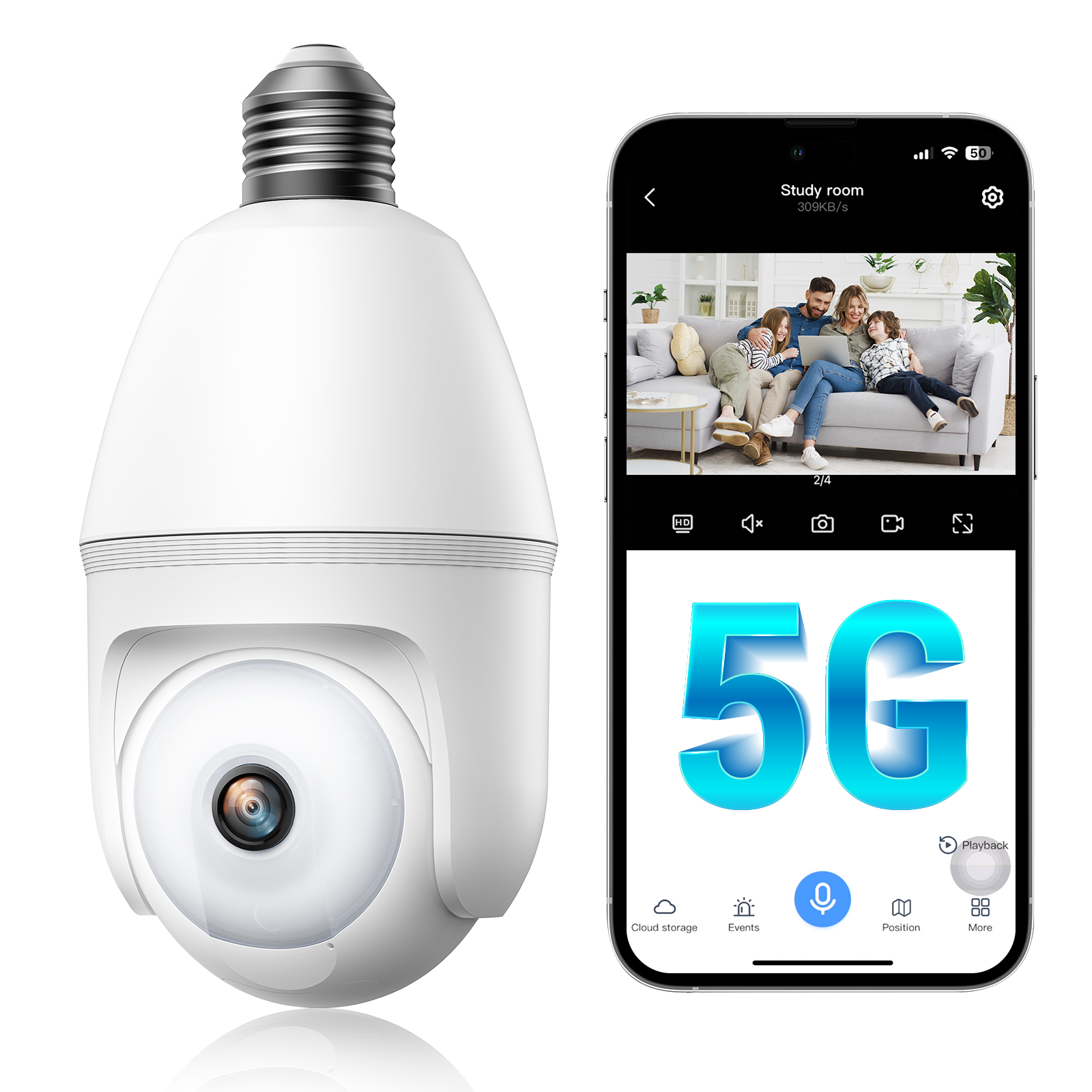  1080P 2MP WiFi Security Camera for Home Outdoor Bulb Camera Support 2.4G/5G WiFi, Motion Detection and Siren Alarm