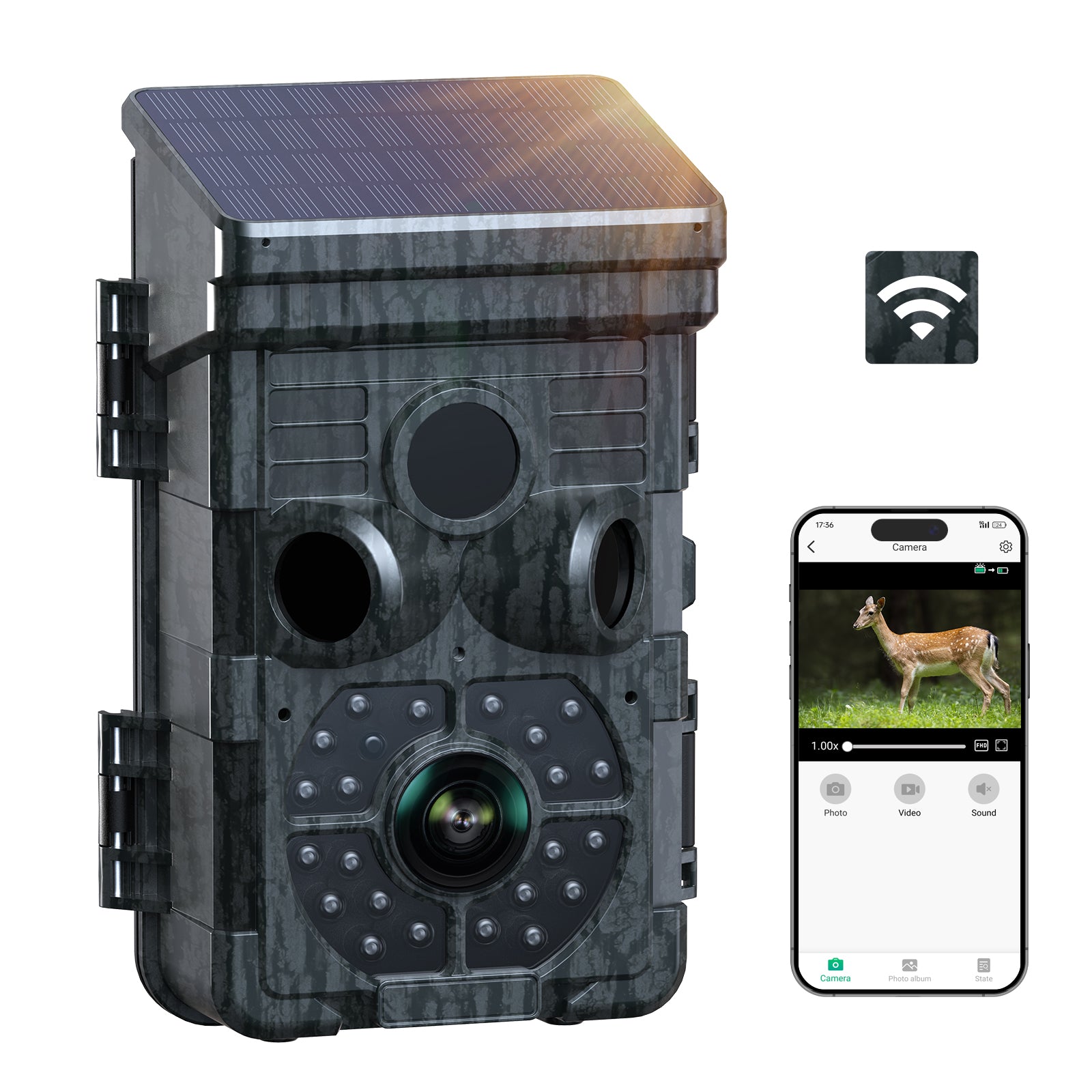 Campark TC28 WiFi Bluetooth Solarbetriebene 32MP 1080P mit 850nm Jagdkamera 