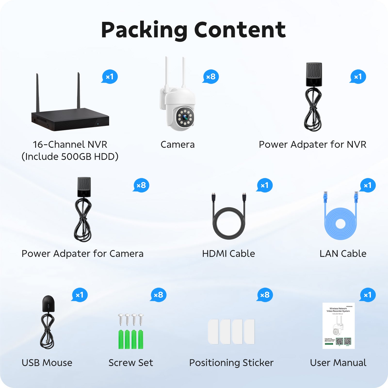 SC54 Wireless Security Camera System, NVR Surveillance Kit, Up to 16CH NVR PTZ, Free 500GB Storage