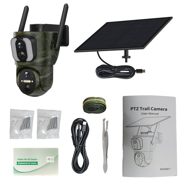 4G LTE 1080P Dual Lens Trail Camera with Solar Power Panel, Watch in Real Time and No WiFi Limited, PIR Motion Detection