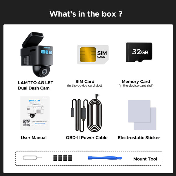 4G LTE Cellular Dash Cam, Remote Live-View & Location Event Video Alarm & Cloud Storage