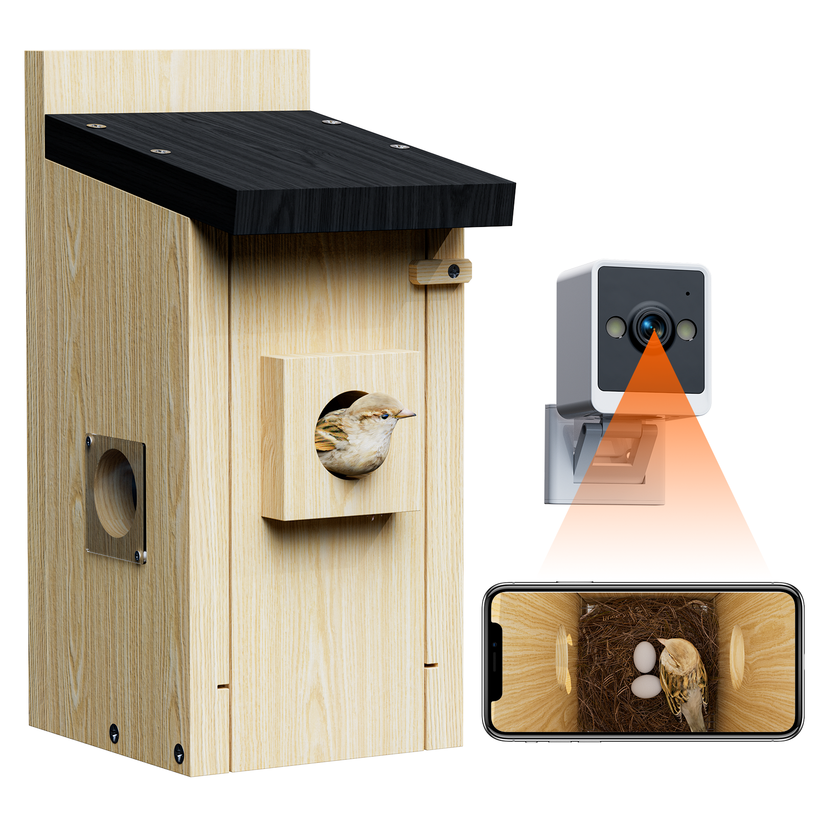 Campark BH10 3MP Smart Wooden Bird House with Camera Two-way Audio Night Vision and Waterproof(Only sold in the US)
