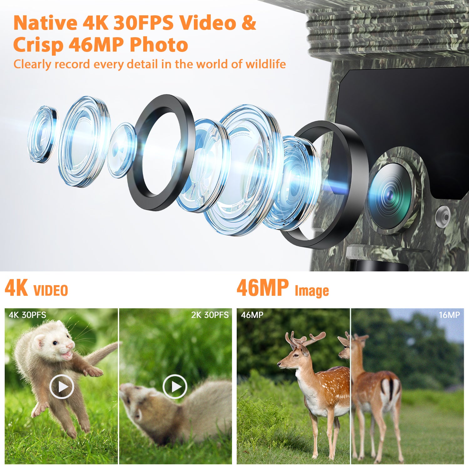  4K 46MP Solar Powered WiFi Bluetooth Trail Camera