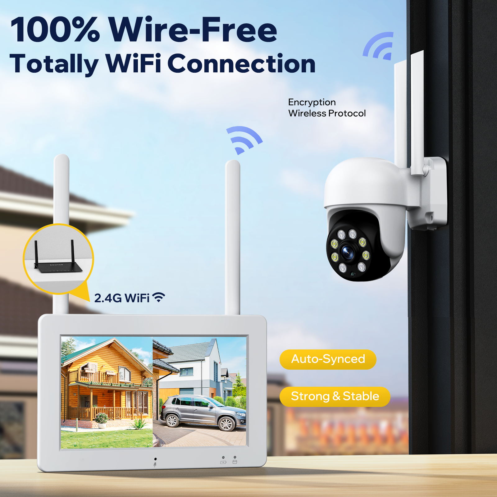 Wireless Security Camera System with 7''Touch Monitor