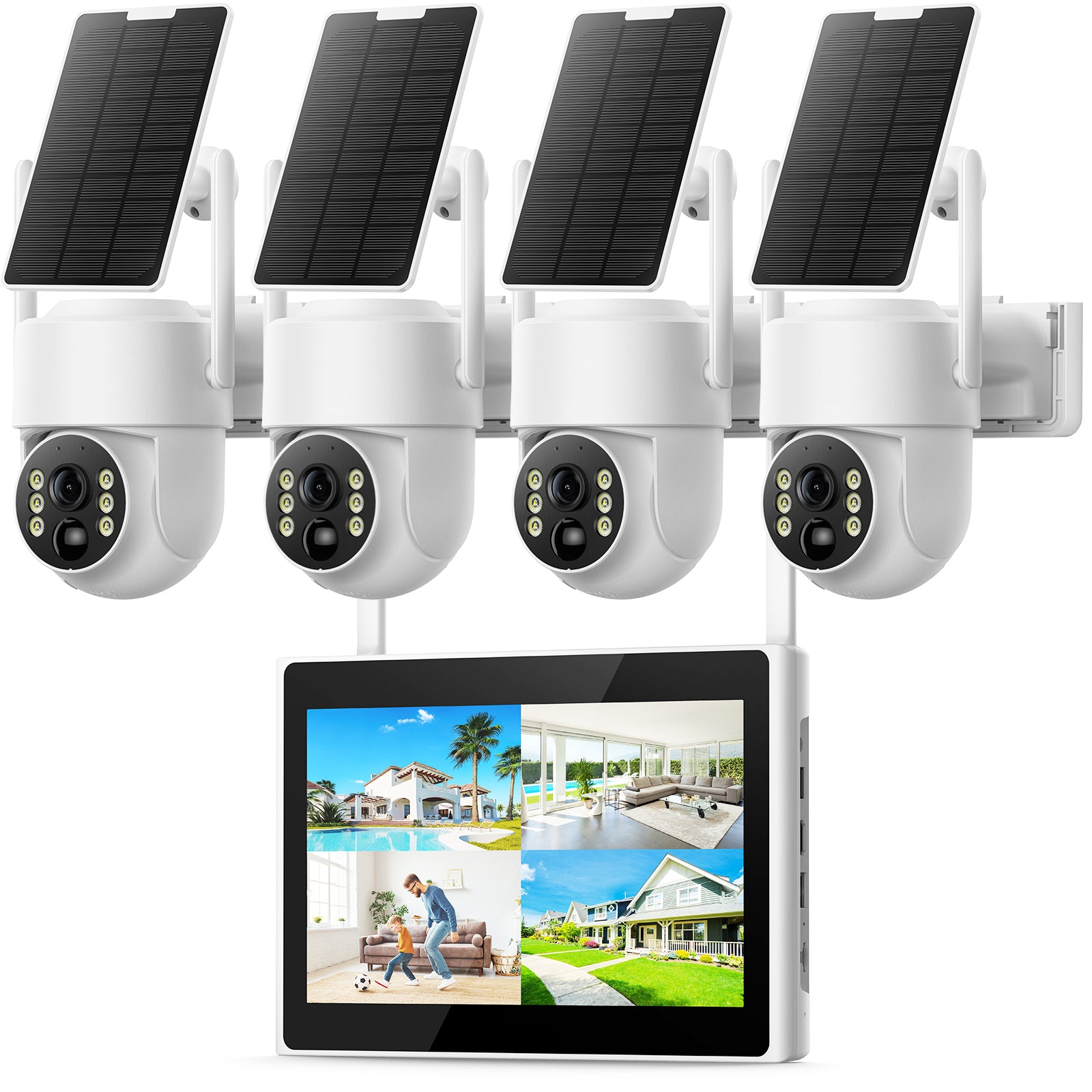  2K Solar Security Camera System Wireless Home Security Cam with 10'' 10CH NVR Monitor and 500GB HDD, Color Night Vision