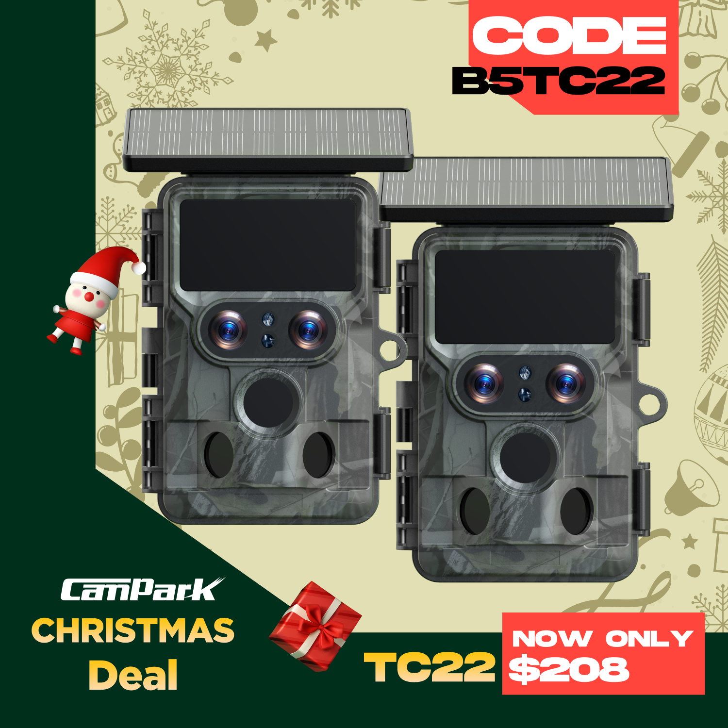 Campark TC22 4K Trail Camera WiFi Dual Lens Solar Integrated Game Camera with Starlight Night Vision