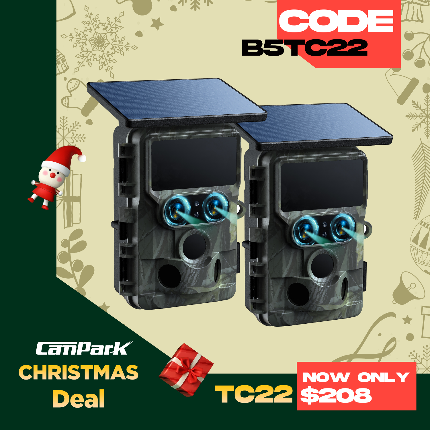 Campark TC22 4K Trail Camera WiFi Dual Lens Solar Integrated Game Camera with Starlight Night Vision