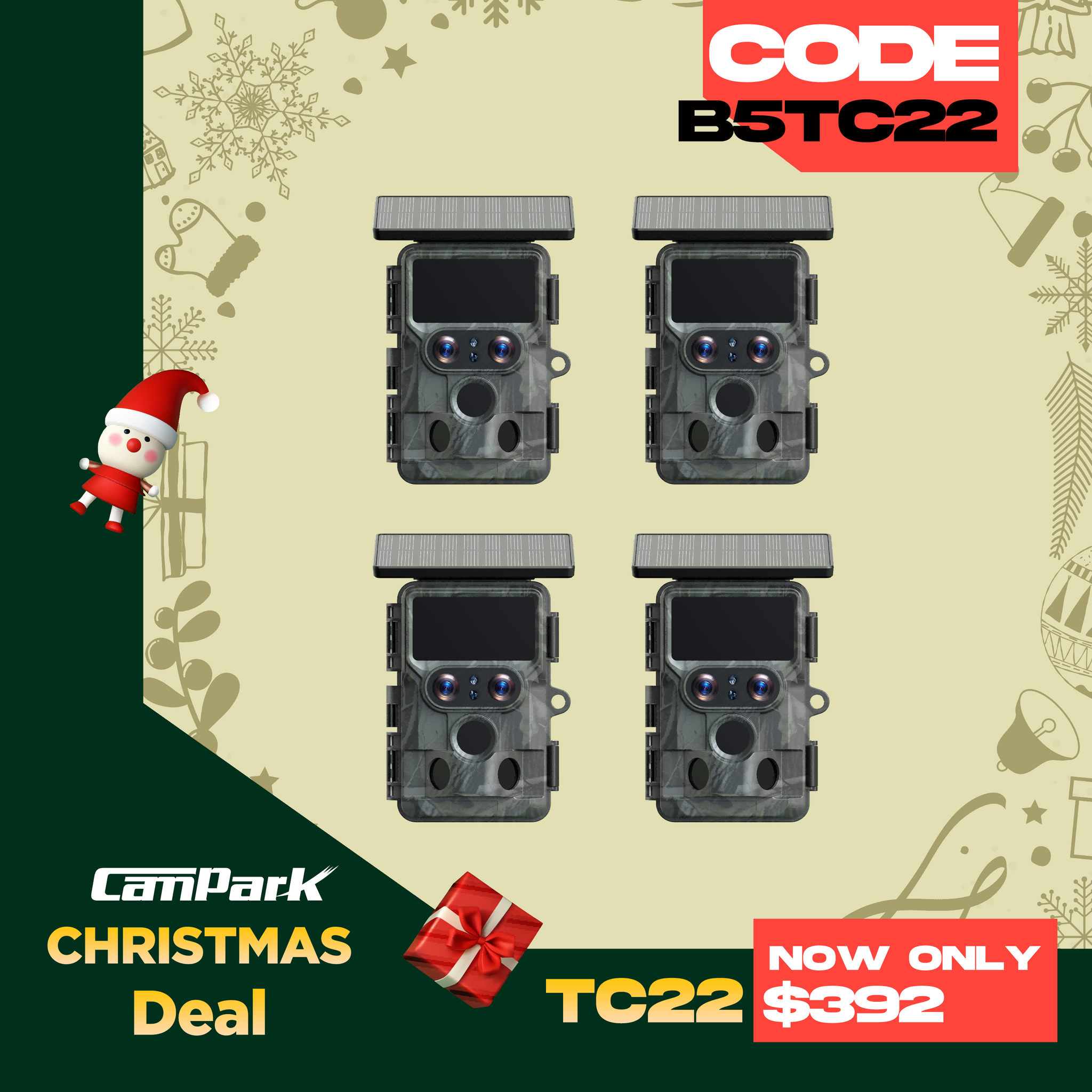 Campark TC22 4K Trail Camera WiFi Dual Lens Solar Integrated Game Camera with Starlight Night Vision