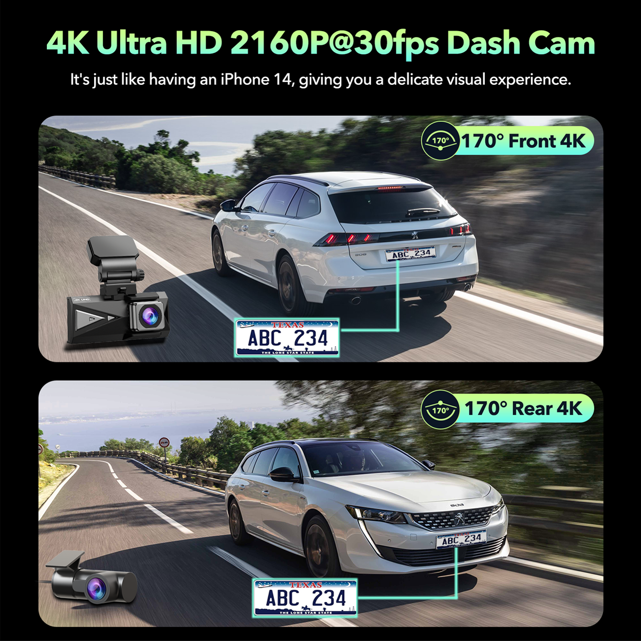  4K Dash Cam Front, GOODTS Car Camera 2160P with WiFi, Dash  Camera for Cars with Dedicated Car Charger, Dashcam with App  Control,G-Sensor,Parking Monitor,3M Bracket,No Screen,64GB Memory Card :  Electronics
