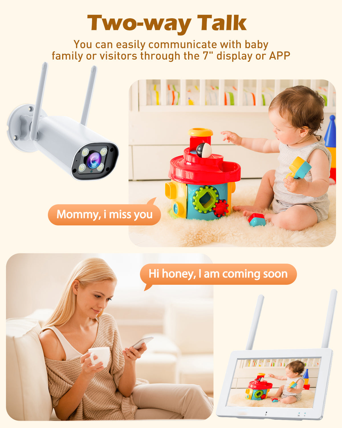 Security Camera System with 7'' HD Portable Touchscreen Monitor 