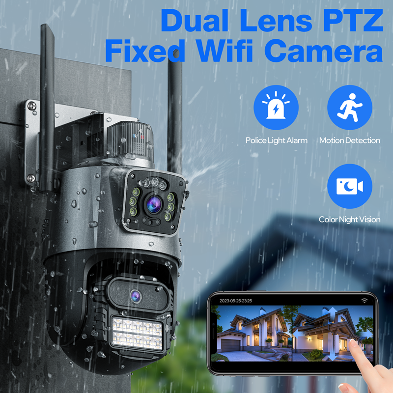 4K Security Camera Dual Lens PTZ Fixed WiFi Camera 