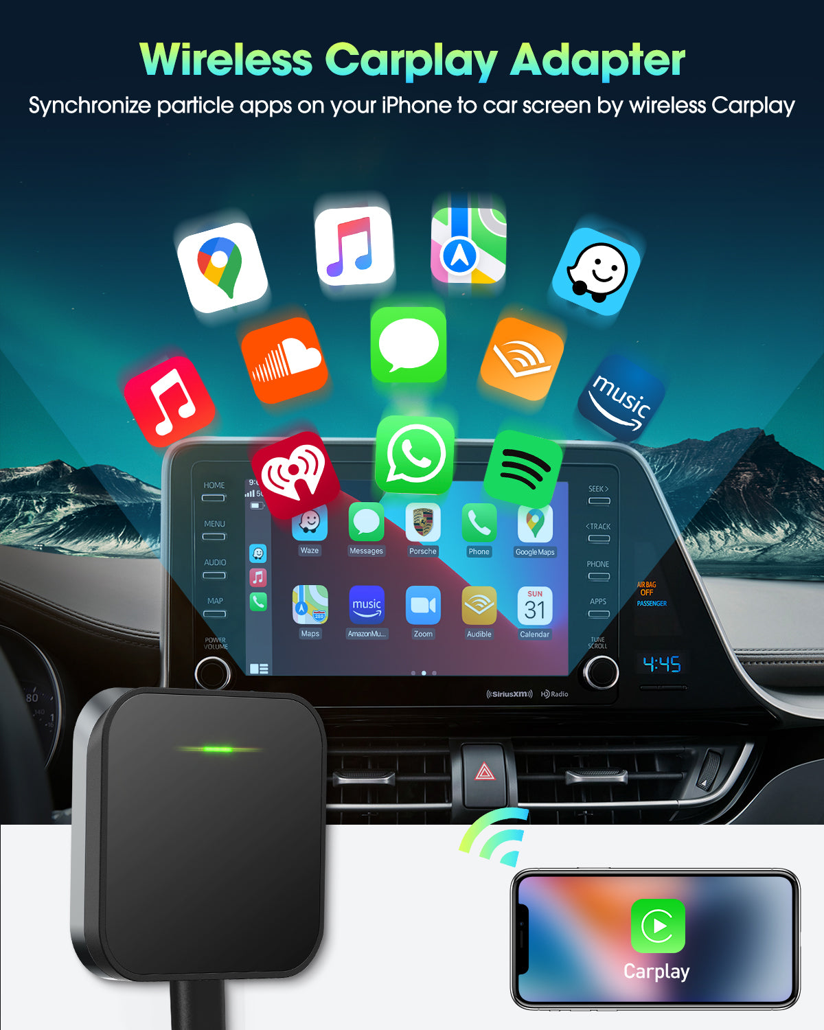 CarPlay Wireless Adapter for Factory Wired CarPlay, Plug and Play Apple Carplay Wireless Adapter for 2015+ Cars and IOS 10 and up.