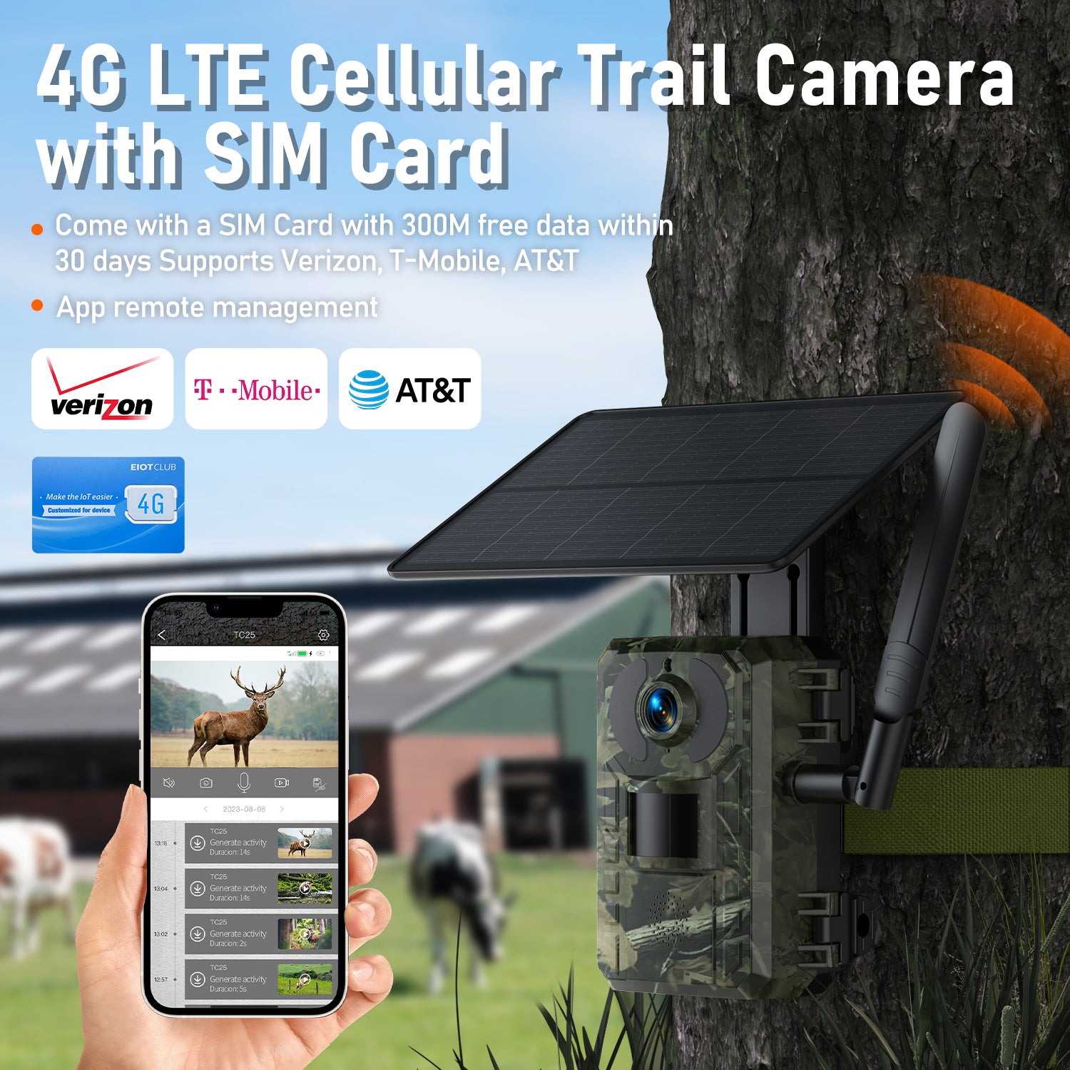  4G LTE Cellular Trail Camera Solar Power Wildlife Camera 