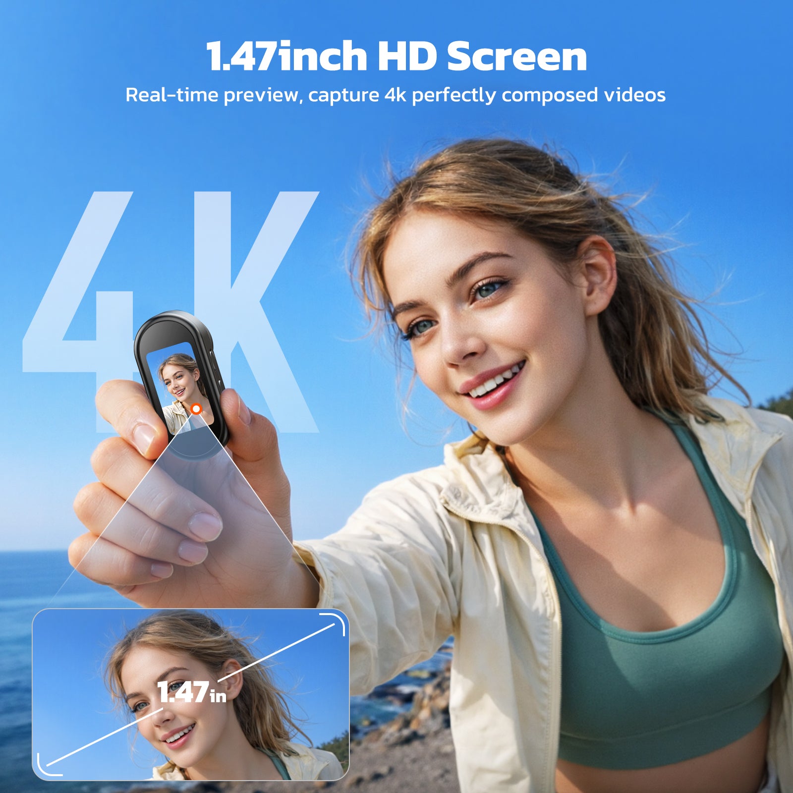 AC27 1.47 inch display for real-time preview and playback