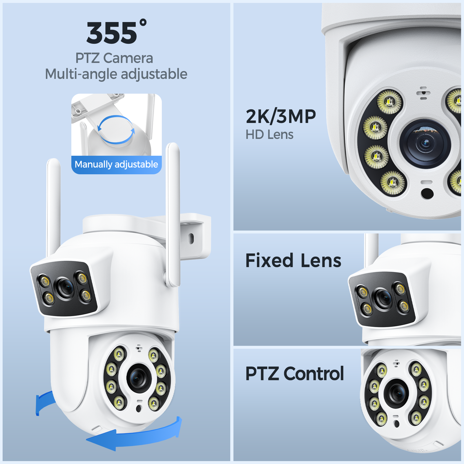 2K 3MP Dual Lens Outdoor Security Camera with Color Night Vision, Motion Detection and Humanoid Tracking