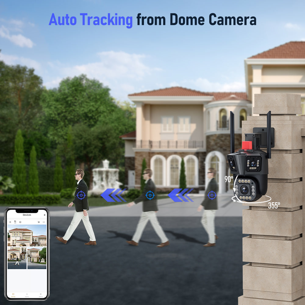 6K 12MP Security Camera Three Lens Home Cam with Auto Tracking, Color Night Vision and 10X Zoom