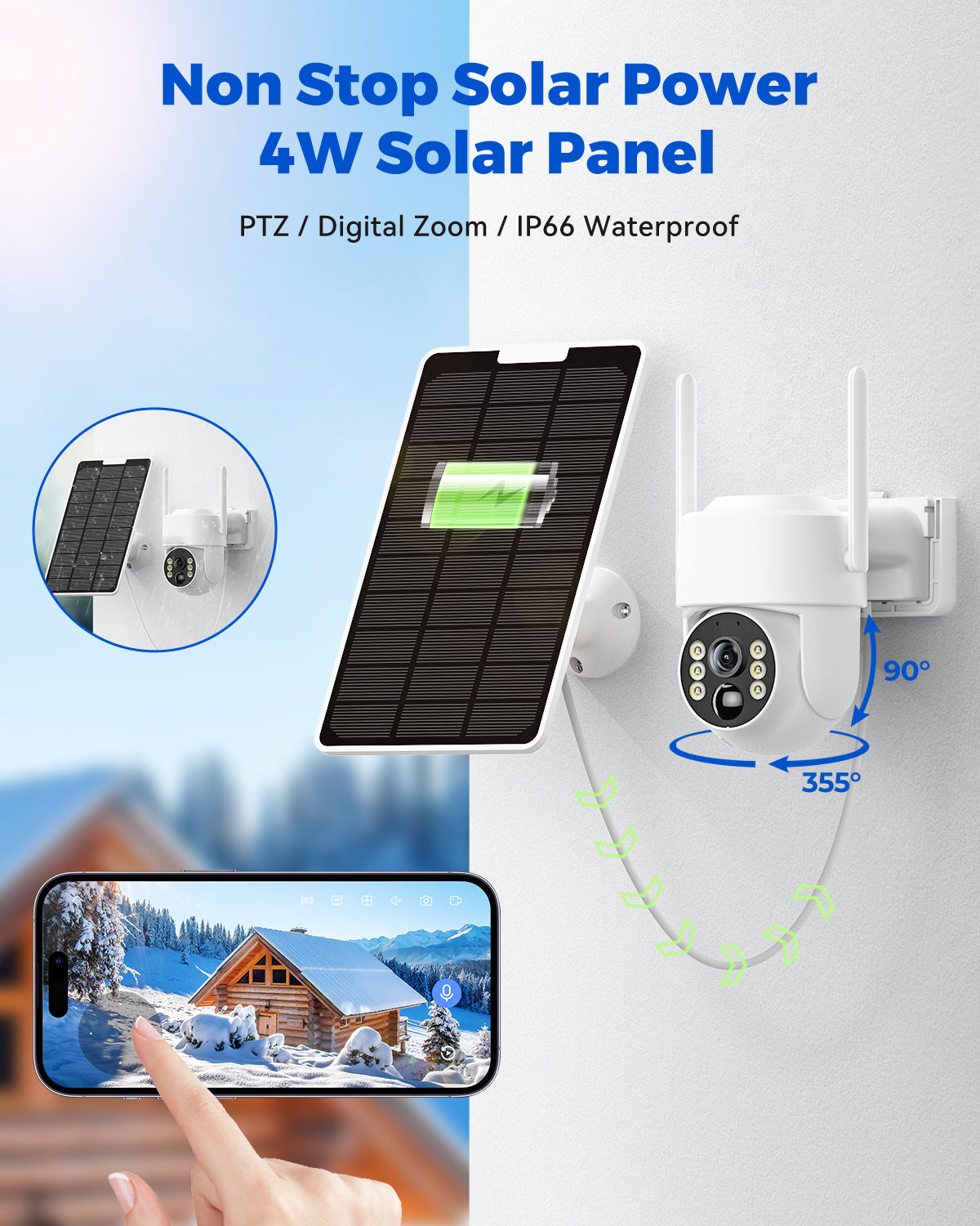 4MP Wireless Solar Security Camera System with 7'' Portable Touchscreen Monitor, Motion Tracking and Color Night Vision