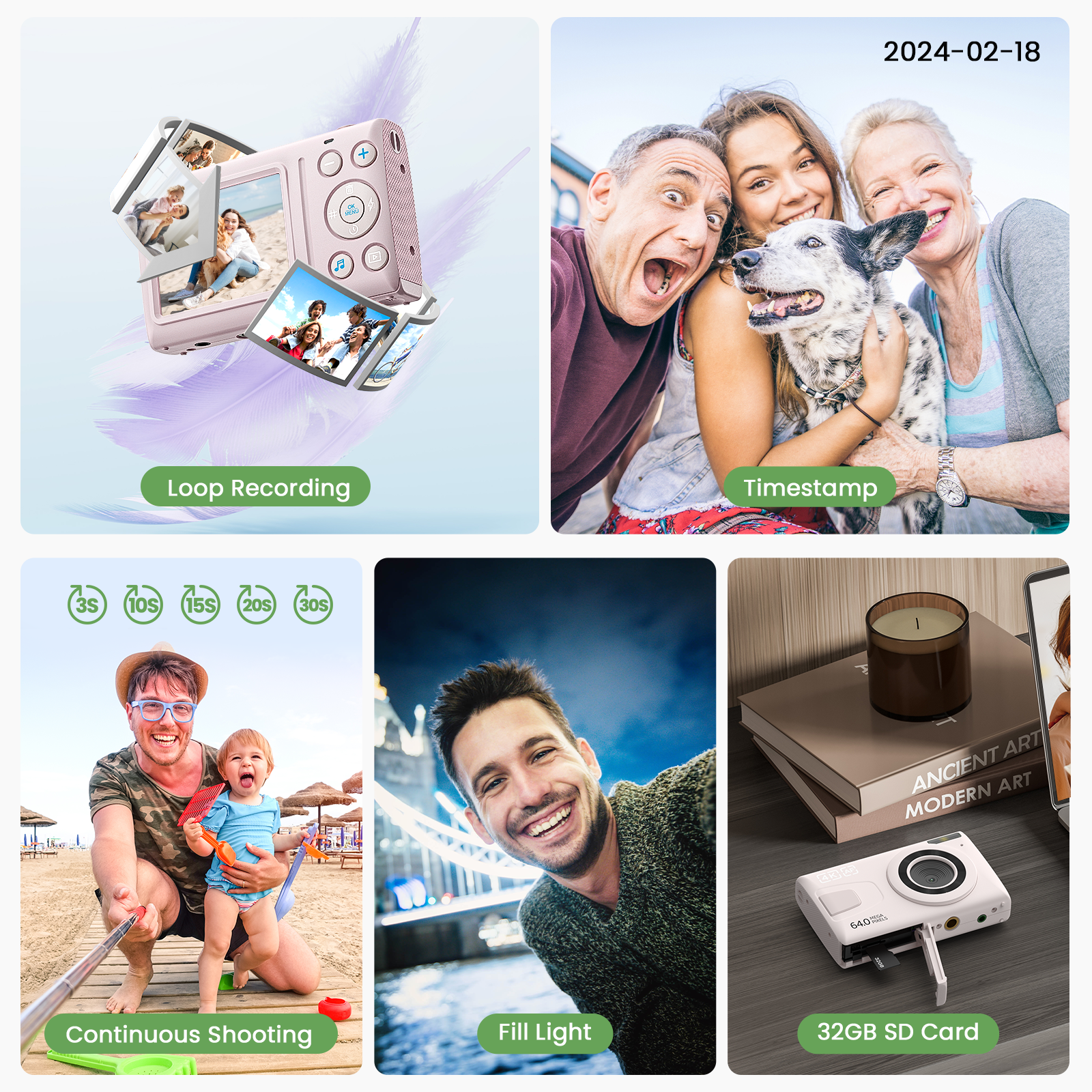 HERBYD Digitale camera 4K Fotocamera 64MP Camera Fototoestel Draagbare compactcamera met 2,8 LCD scherm, 18X digitale zoom, 32GB SD-kaart, 1 sleutelkoord voor kinderen, tieners, beginners (Roze HERBYD Digitale camera 4K Fotocamera 64MP Camera Fototoestel Draagbare compactcamera met 2,8 LCD scherm, 18X digitale zoom, 32GB SD-kaart, 1 sleutelkoord voor kinderen, tieners, beginners (Roze