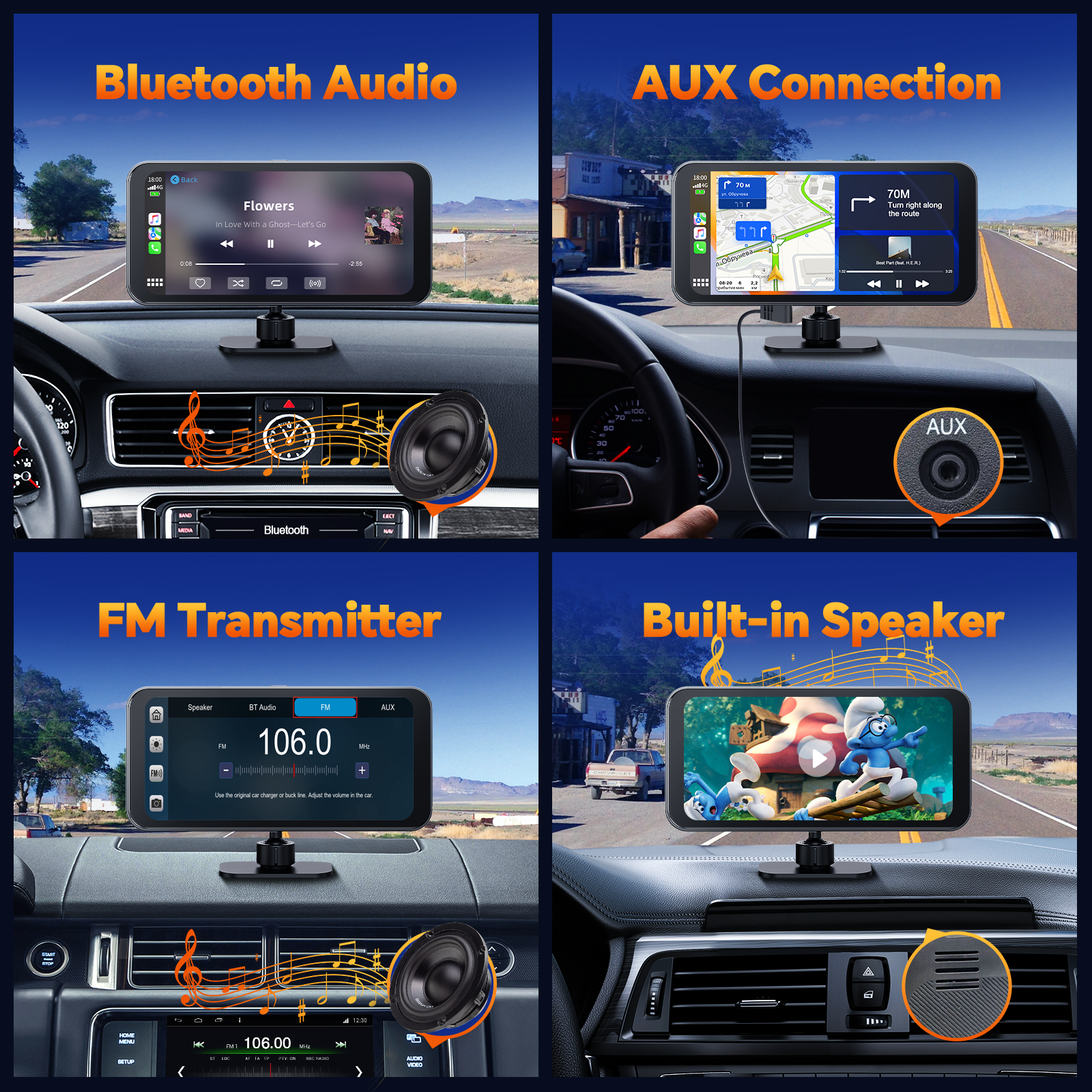  4K 1080P 6.28'' Dual Dash Camera Front and Rear with Apple Carplay & Android Auto, GPS Navigation, Loop Recording