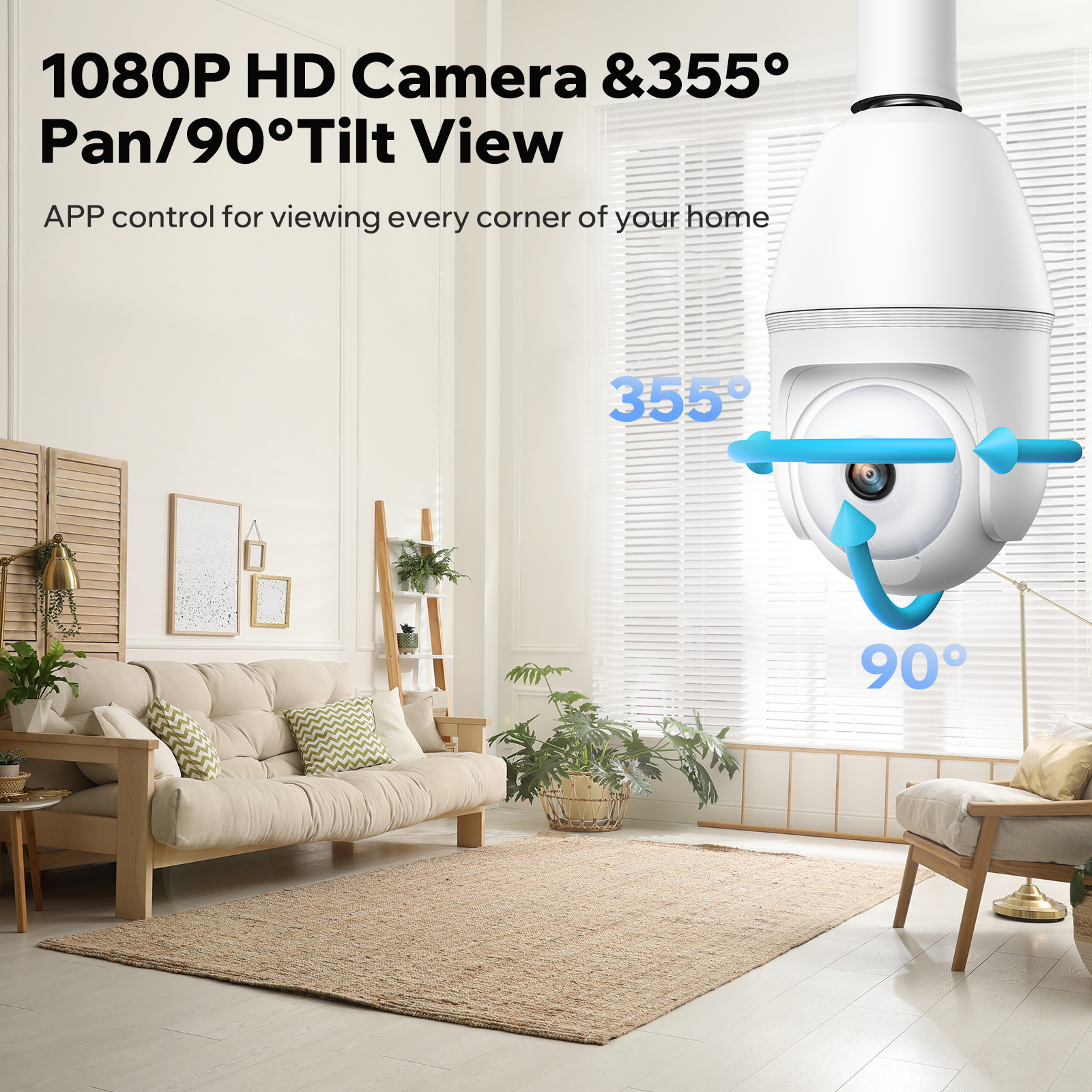  1080P 2MP WiFi Security Camera for Home Outdoor Bulb Camera Support 2.4G/5G WiFi, Motion Detection and Siren Alarm