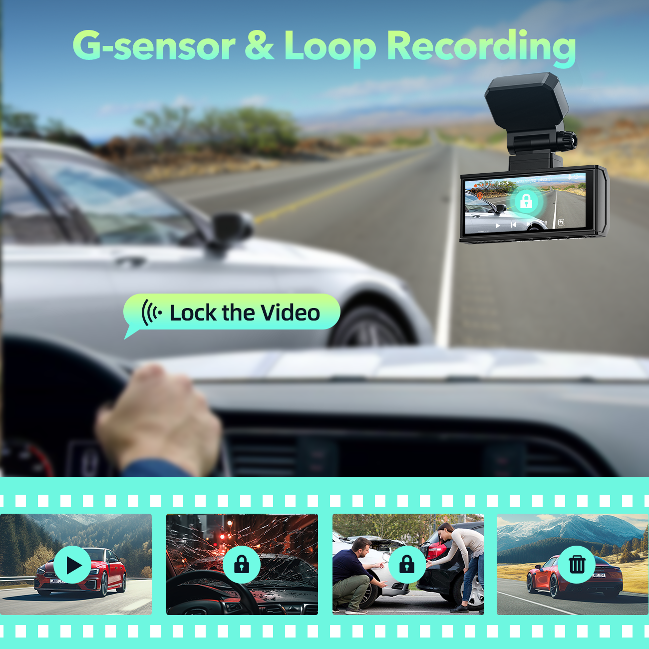 4K Dual Dash Camera Front and Rear with 3.16'' Touch Screen and 128GB Card