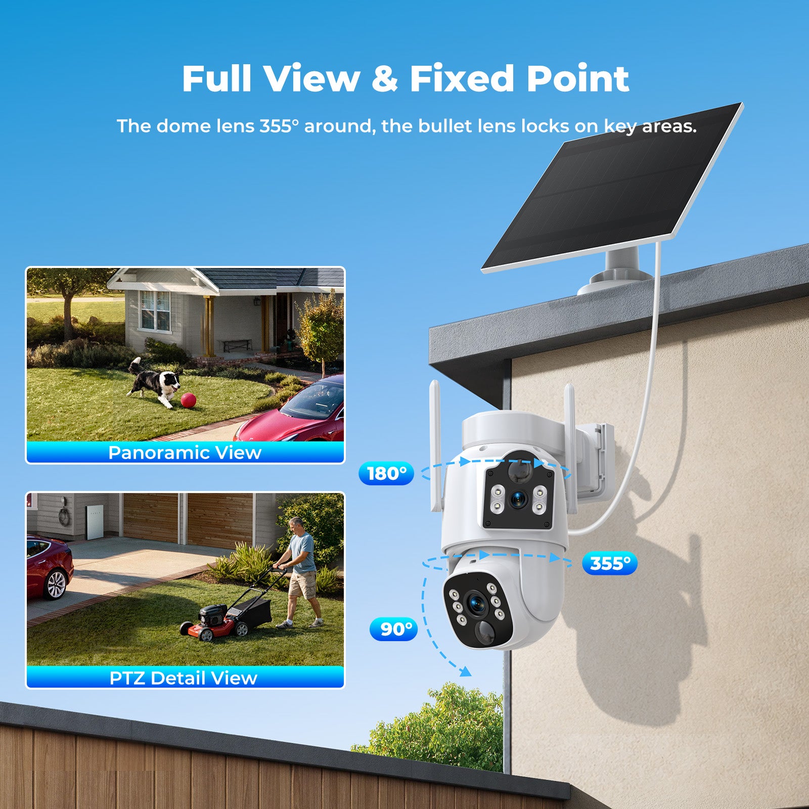 Campark SC56 Solar Dual-Lens PTZ Security Camera System – 360° Coverage, 2K Color Night Vision, No Monthly Fees