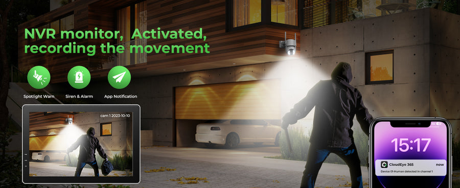 Campark SC43 security camera system with its indoor NVR monitor