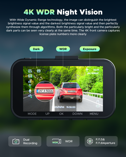 Campark C200 4K Dual-Dashcam vorne und hinten mit 3-Zoll-LCD-Display