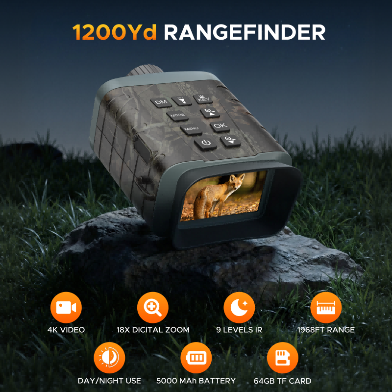 NV04 4K Night Vision Goggles with 1200Yd Rangefinder, 18X Zoom & 5000m ...