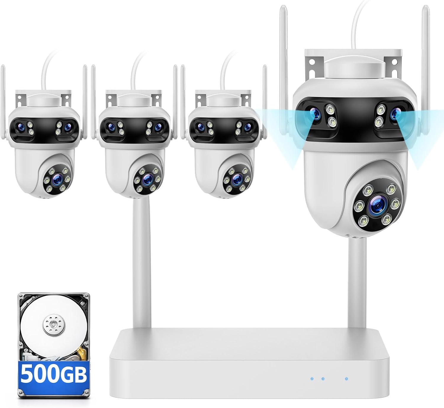 SC57 Triple Lens Wireless Security Camera System, 4 Cameras 12 Views, 10CH NVR Surveillance Kit, Free 500GB Storage