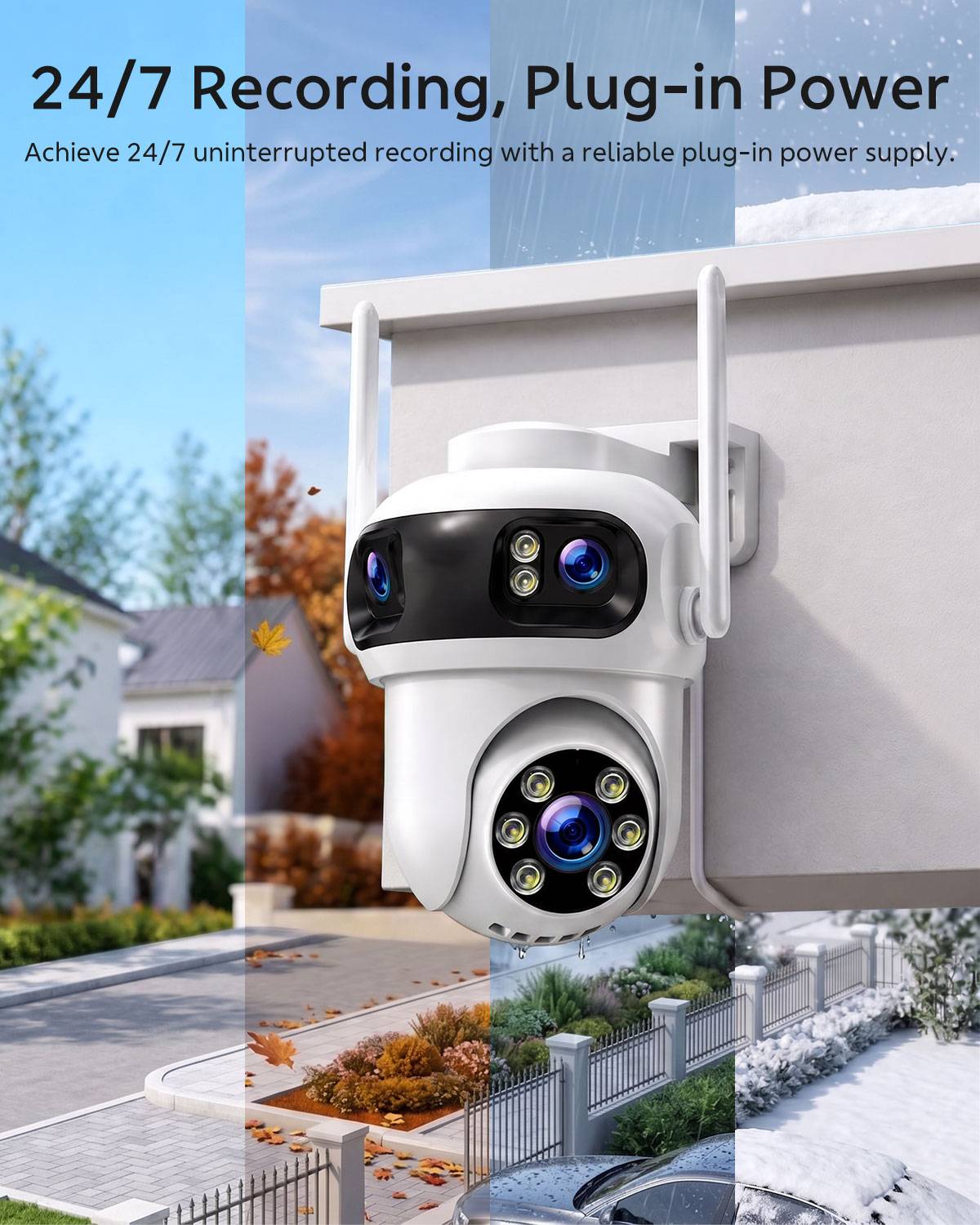 SC57 Triple Lens Wireless Security Camera System, 4 Cameras 12 Views, 10CH NVR Surveillance Kit, Free 500GB Storage