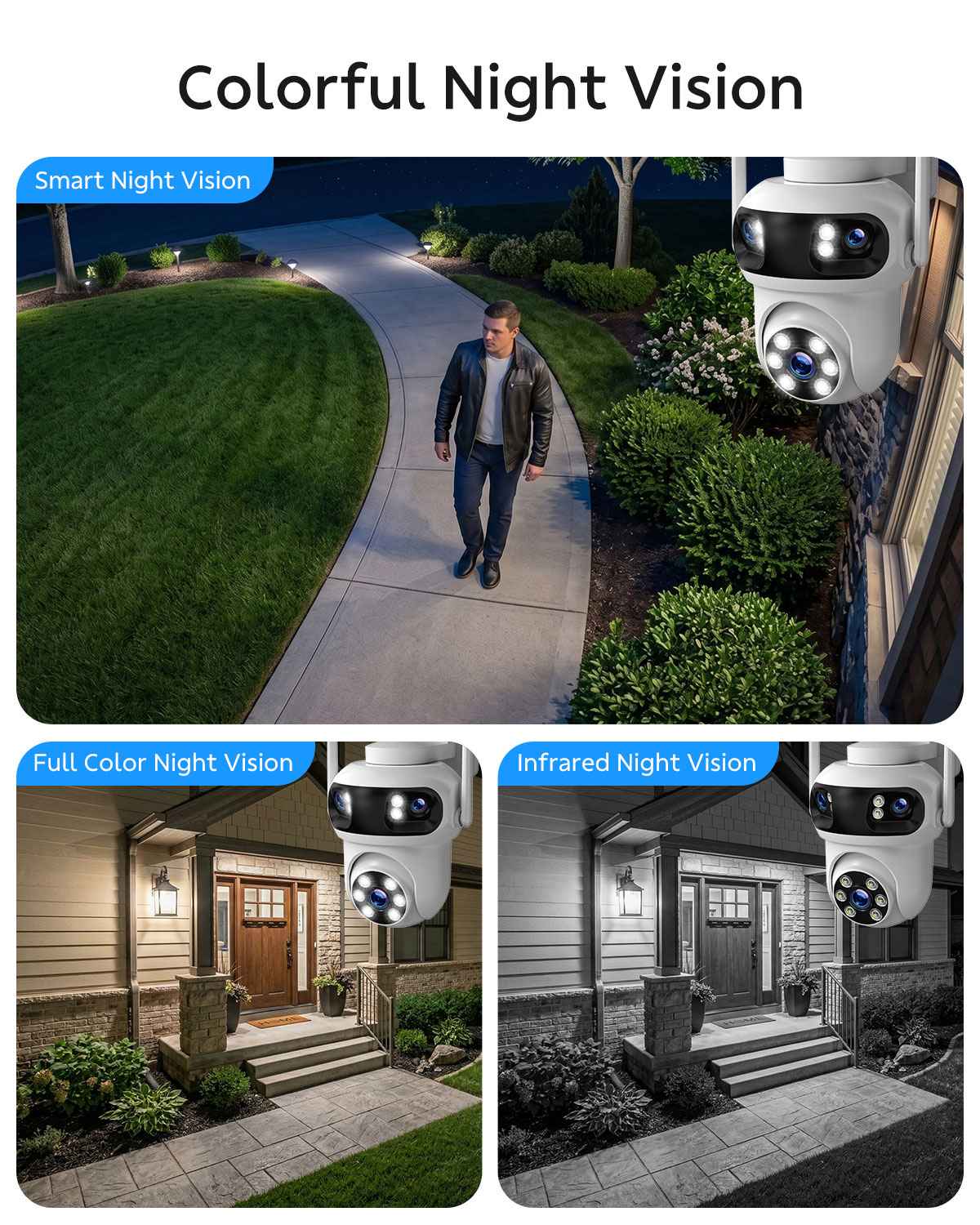 SC57 Triple Lens Wireless Security Camera System, 4 Cameras 12 Views, 10CH NVR Surveillance Kit, Free 500GB Storage