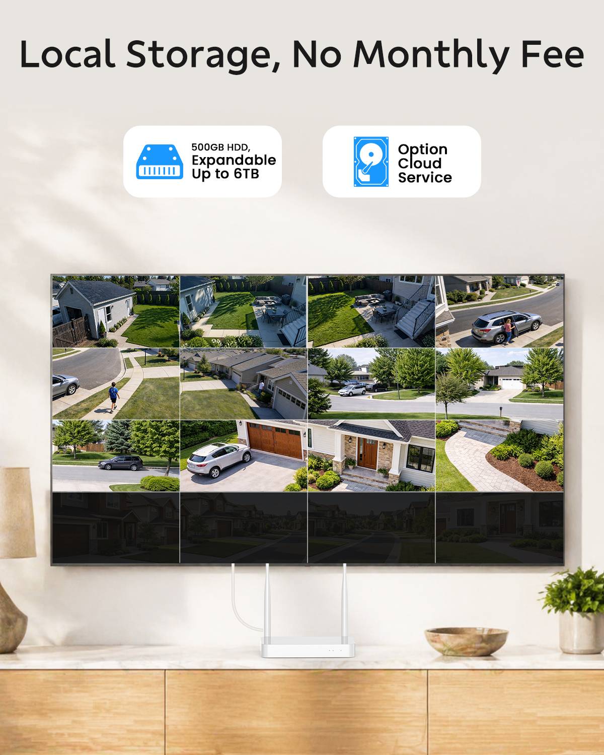 SC57 Triple Lens Wireless Security Camera System, 4 Cameras 12 Views, 10CH NVR Surveillance Kit, Free 500GB Storage
