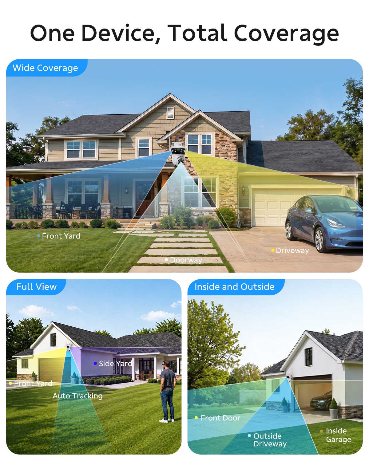 SC57 Triple Lens Wireless Security Camera System, 4 Cameras 12 Views, 10CH NVR Surveillance Kit, Free 500GB Storage