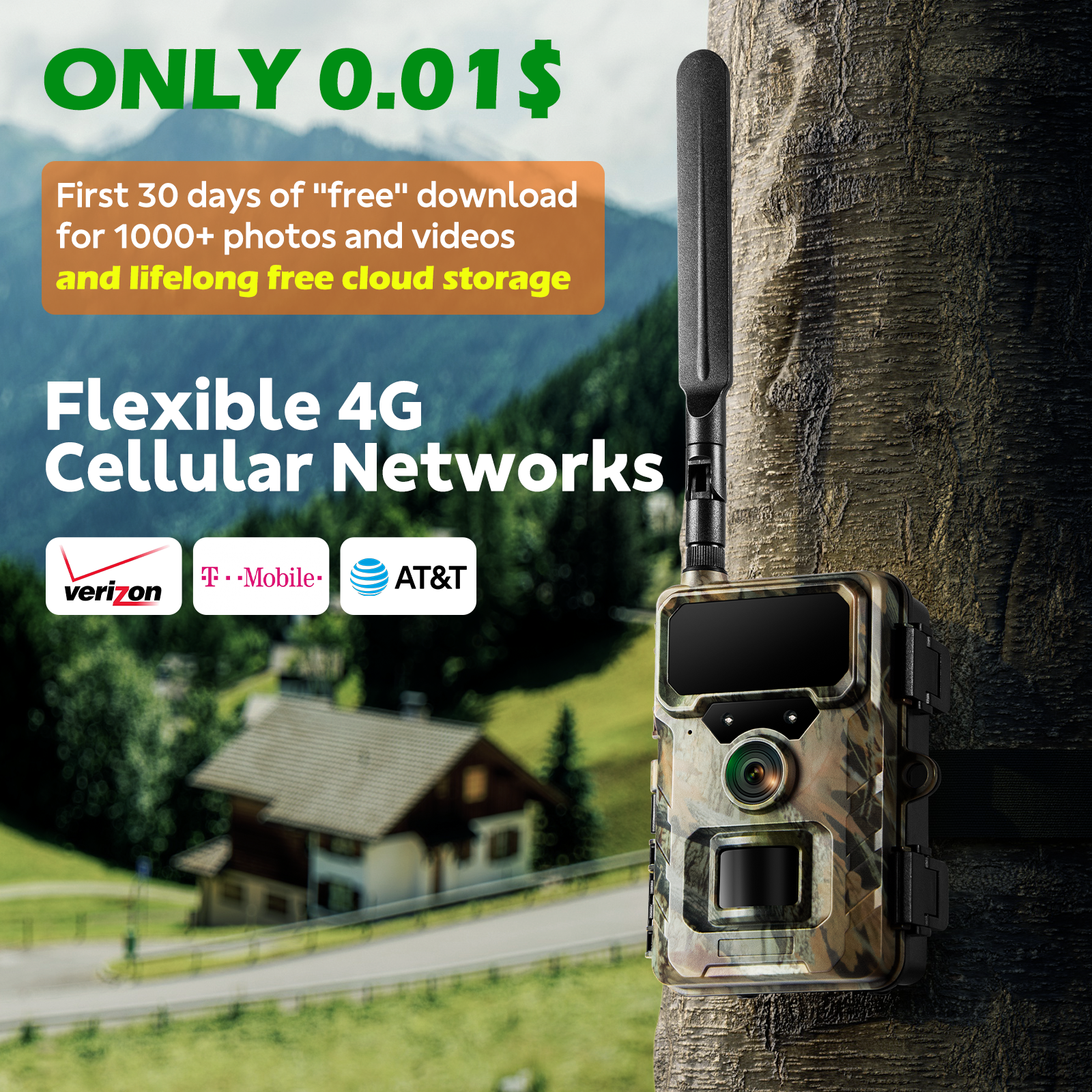 Campark TC31 Cellular Trail Camera,  Built in sim card & Free 64GB storage