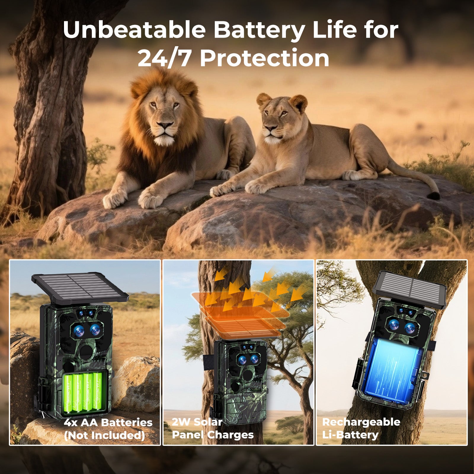 Campark TC37 Solar Trail Camera 4K 60MP Dual Lens WiFi with Night Vision