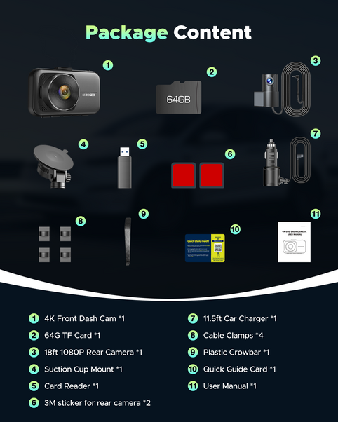 Campark C200 4K Dual-Dashcam vorne und hinten mit 3-Zoll-LCD-Display