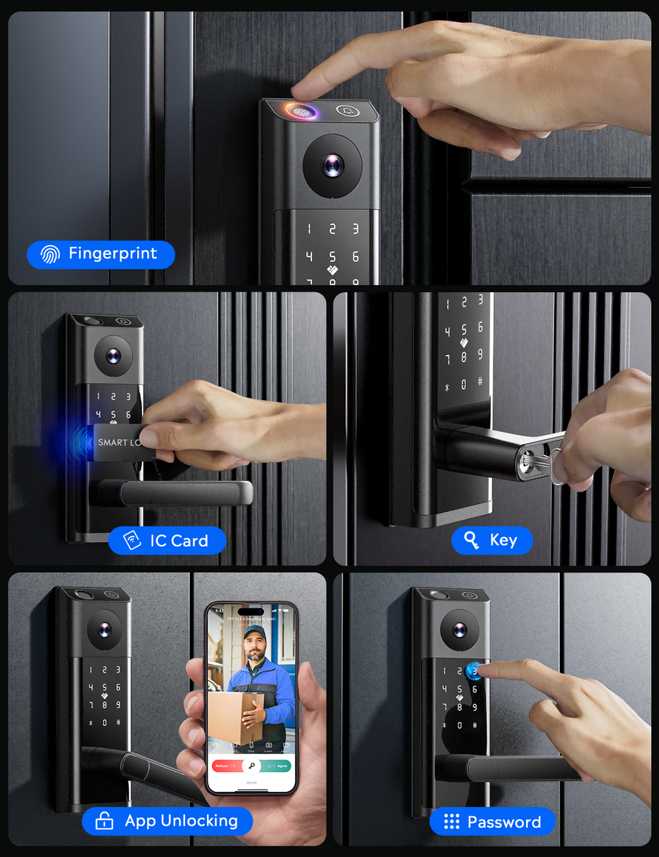 Lockbox Camera Video Smart Lock with Camera & Doorbell, 5-in-1 Keyless Entry Door Loc ...