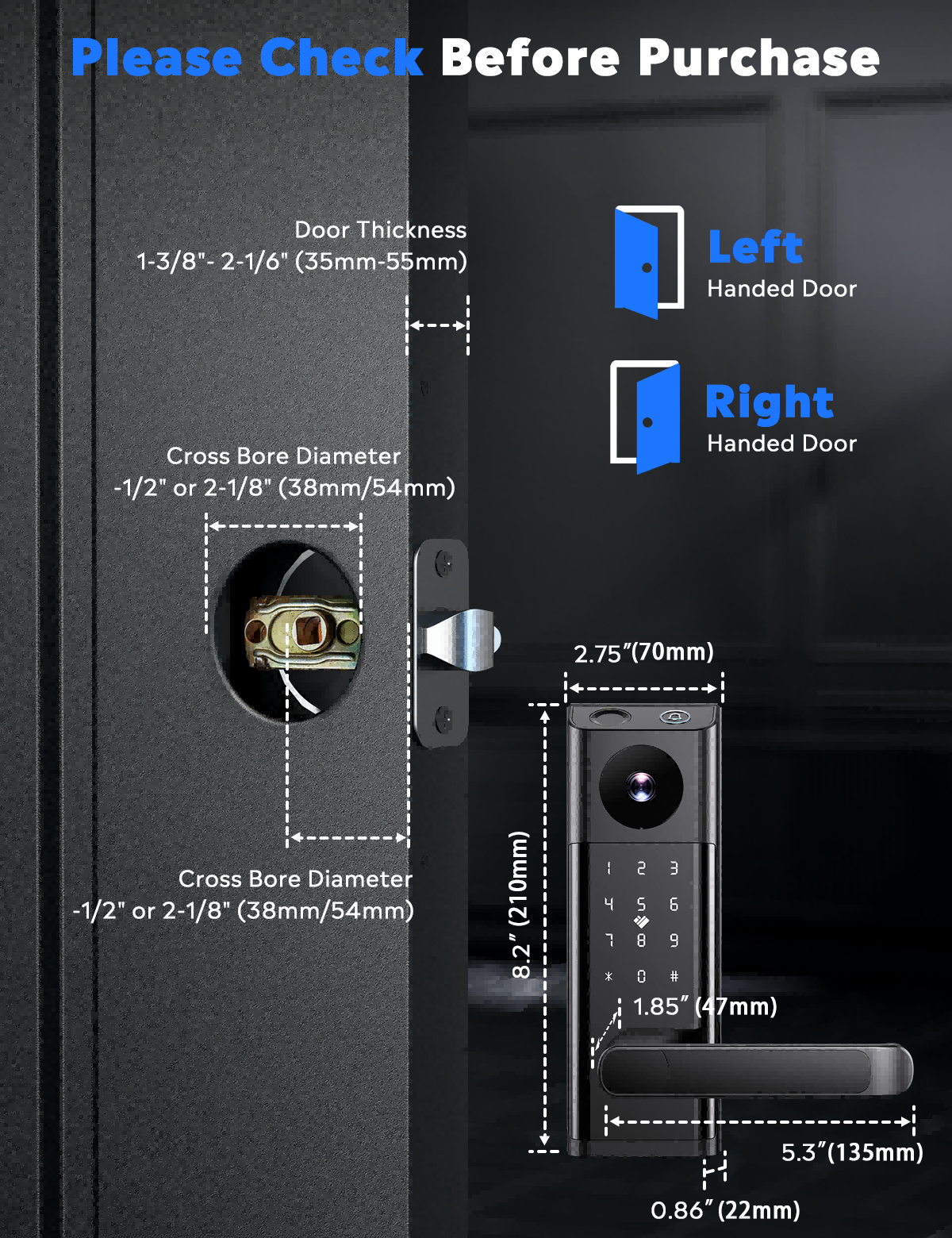 Lock In Camera Video Smart Lock with Camera & Doorbell, 5-in-1 Keyless Entry Door Loc ...