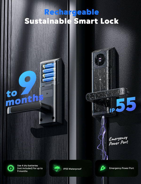 Lock In Camera Video Smart Lock with Camera & Doorbell, 5-in-1 Keyless Entry Door Loc ...