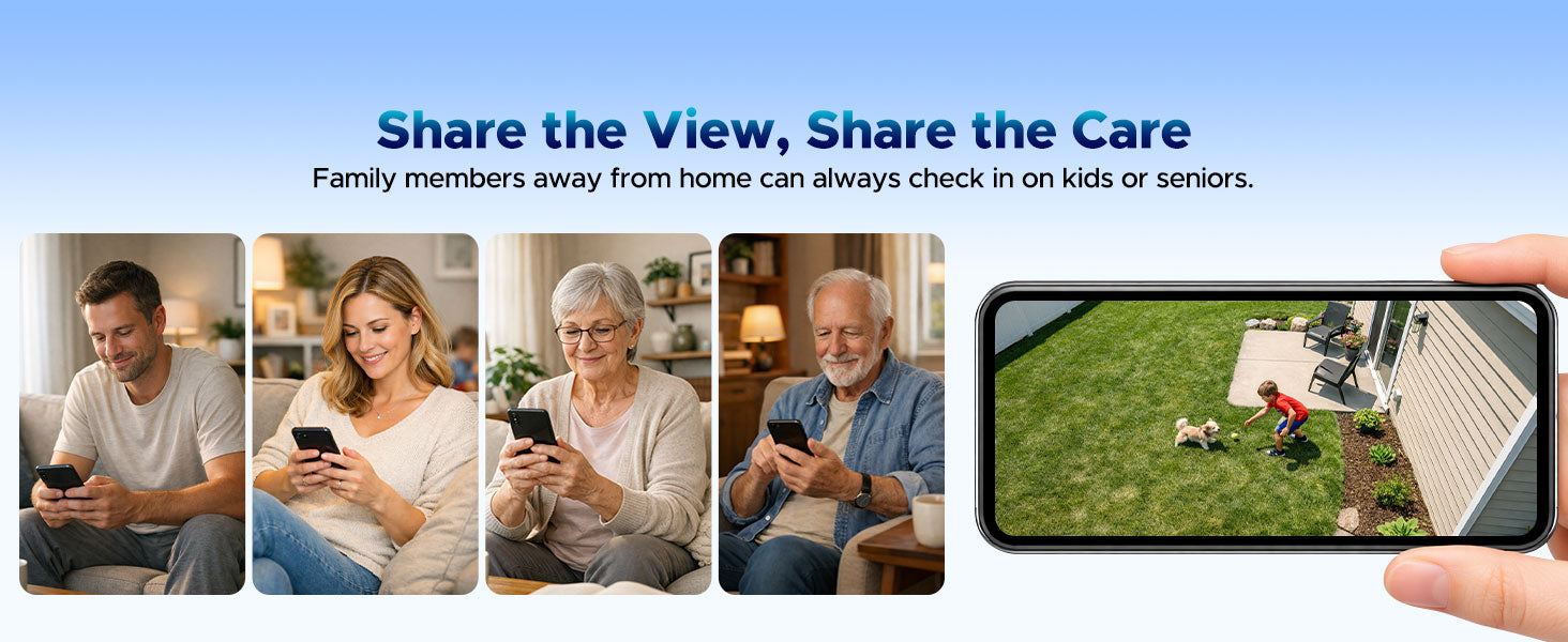 Share SC57 security camera live view with family members on phone