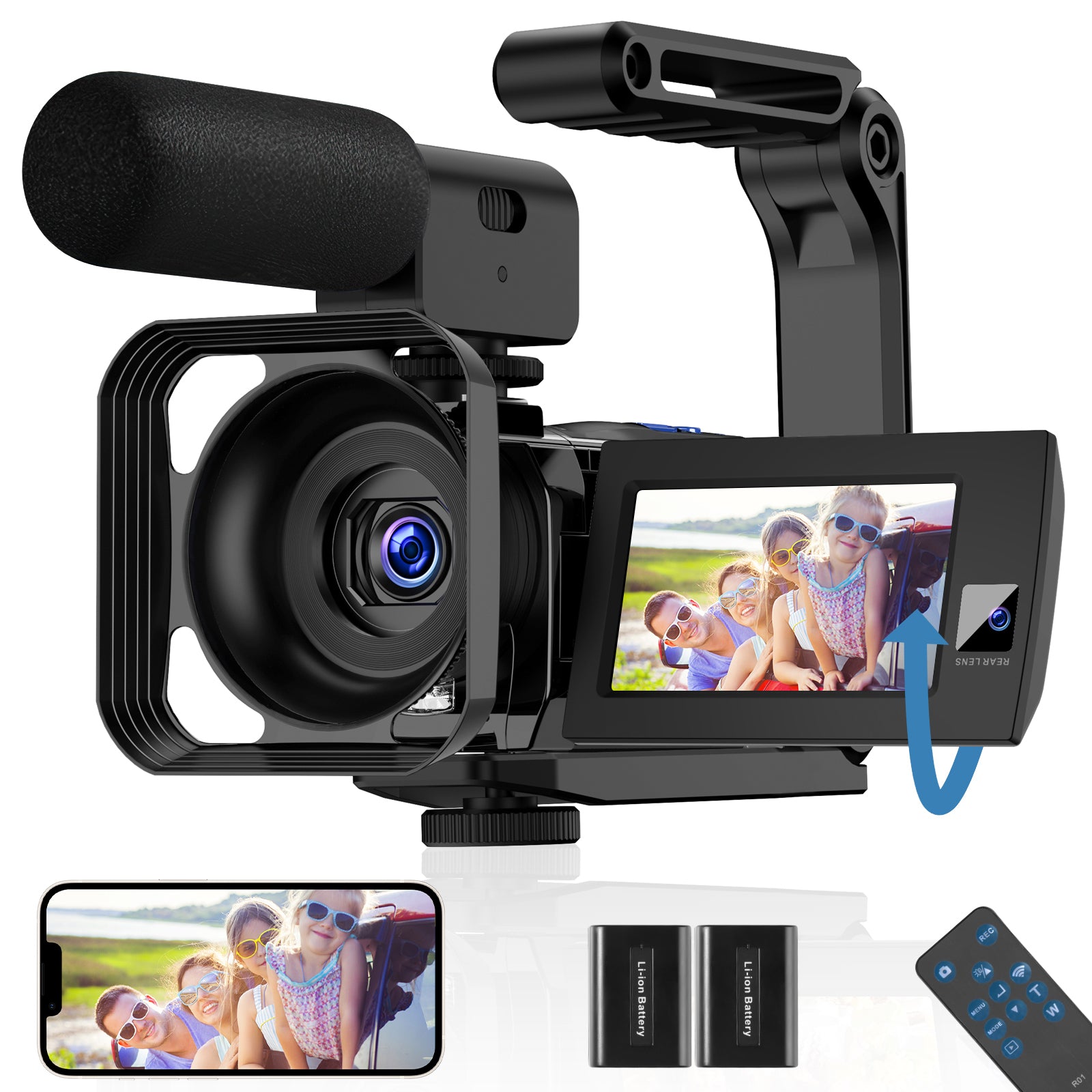 Action Camera Dual Lens Video Camcorder with 3'' Rotatable Touch Screen and Microphone