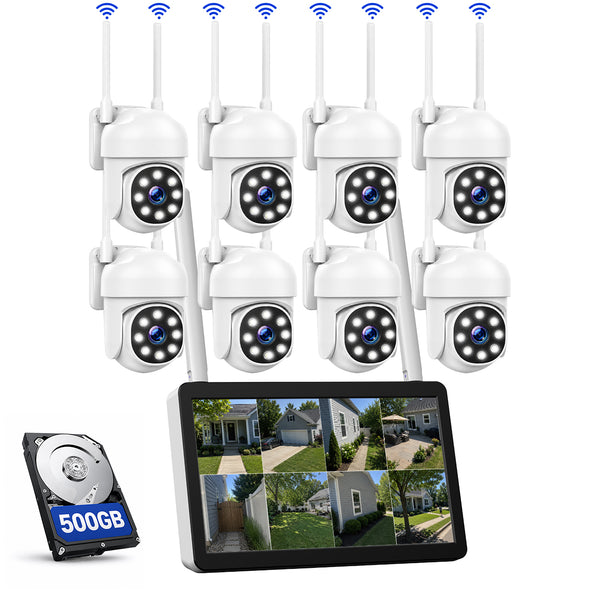 SC58 Wireless Security Camera System with Monitor, 8 PTZ Cameras, No WiFi Needed, Free 500GB Storage