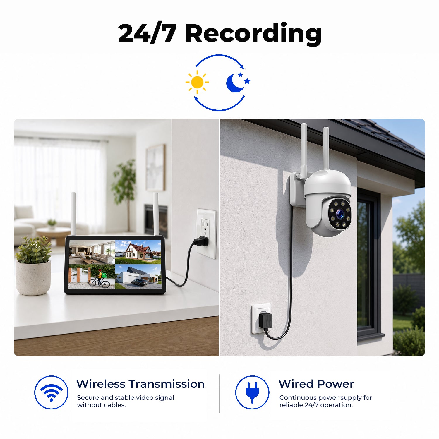 Campark SC58 wireless security camera system with monitor and 8 PTZ cameras recording 24/7