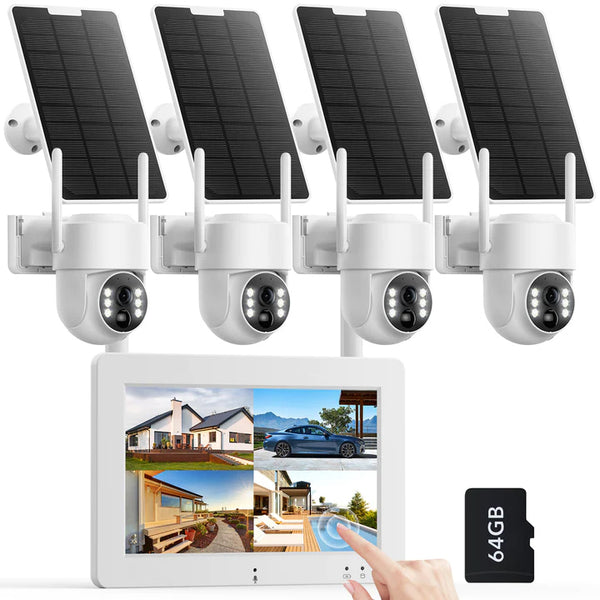 Campark SC44 4MP Wireless Solar Security Camera System with 7'' Portable Touchscreen Monitor, Motion Tracking and Color Night Vision