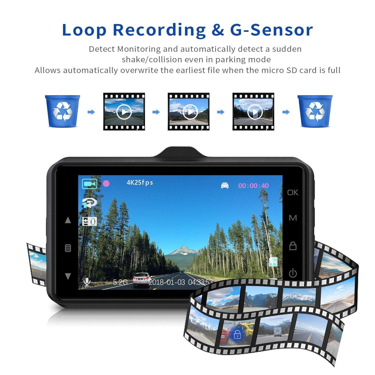 Campark DC10 Dash Cam supports loop recording & G-Sensor