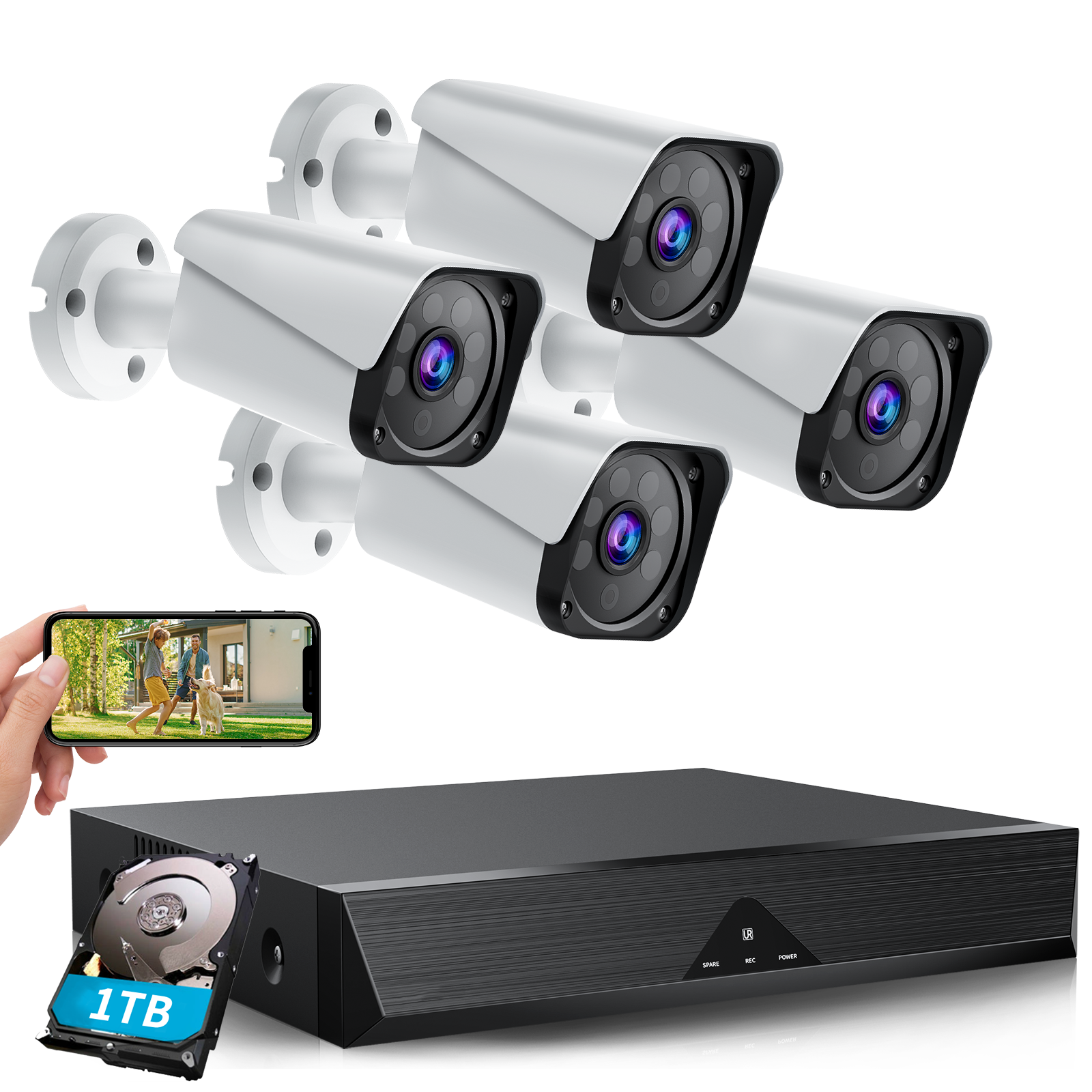 Campark W204 8CH 4Pcs 1080P DVR Kameras Überwachungskamera mit 1 TB Festplatte